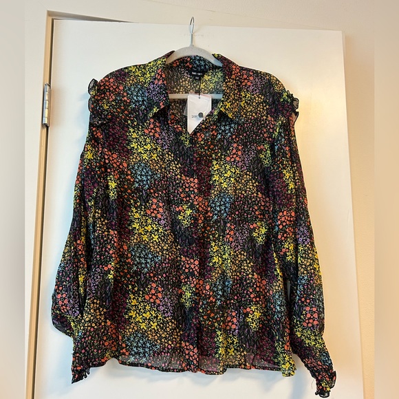 NWT Saint + Sofia Women's Taylor Frill Detail Blouse, Ditsy Floral - Picture 5 of 8